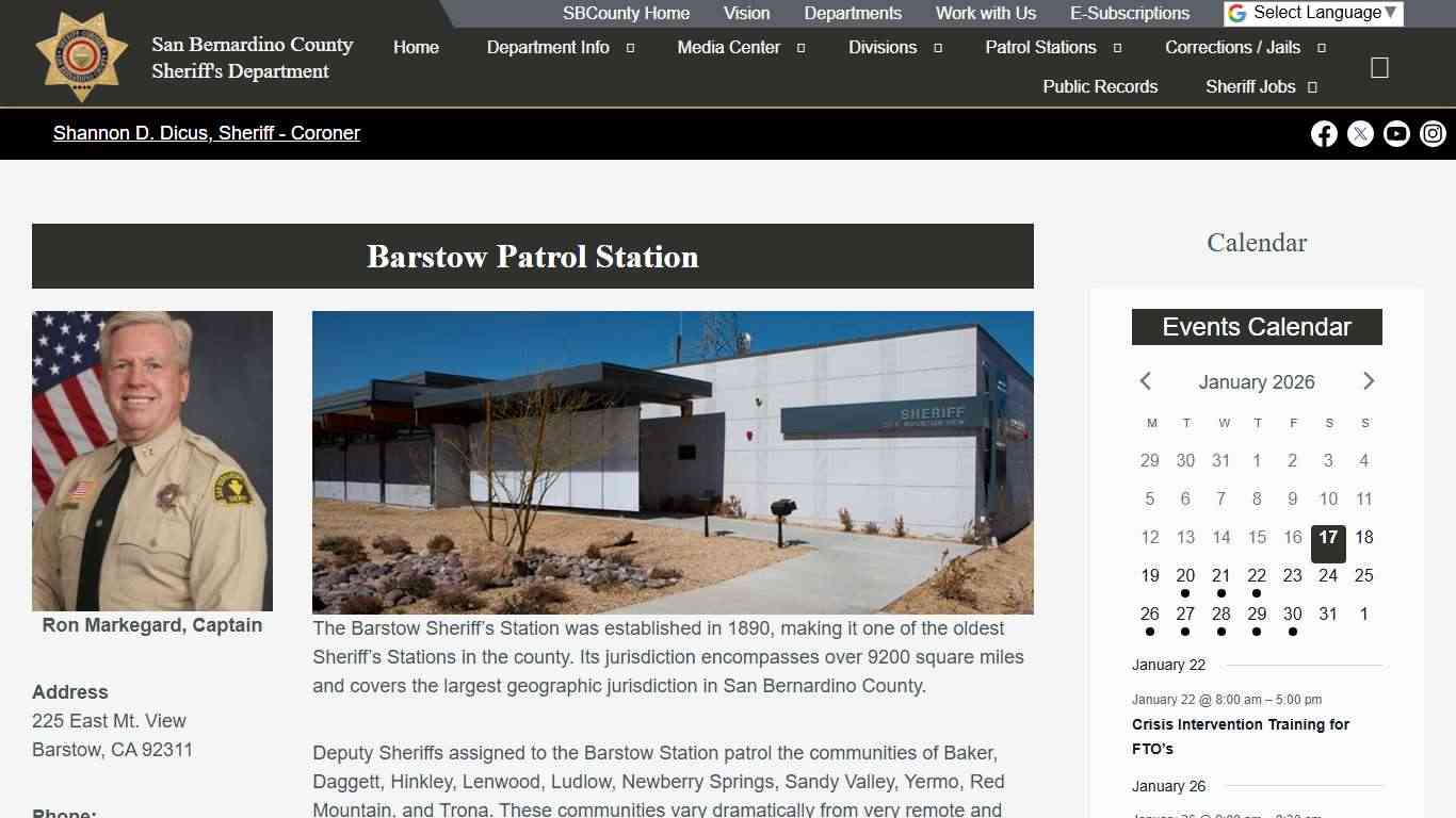 Barstow/Trona – San Bernardino County Sheriff's Department